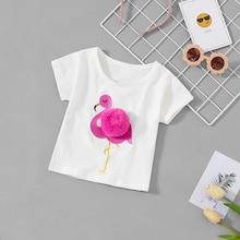 Shein Toddler Girls Pom Pom Detail Flamingo Pattern Tee