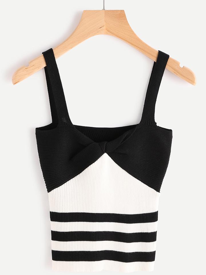 Shein Color Block Pinstripe Ribbed Cami Top