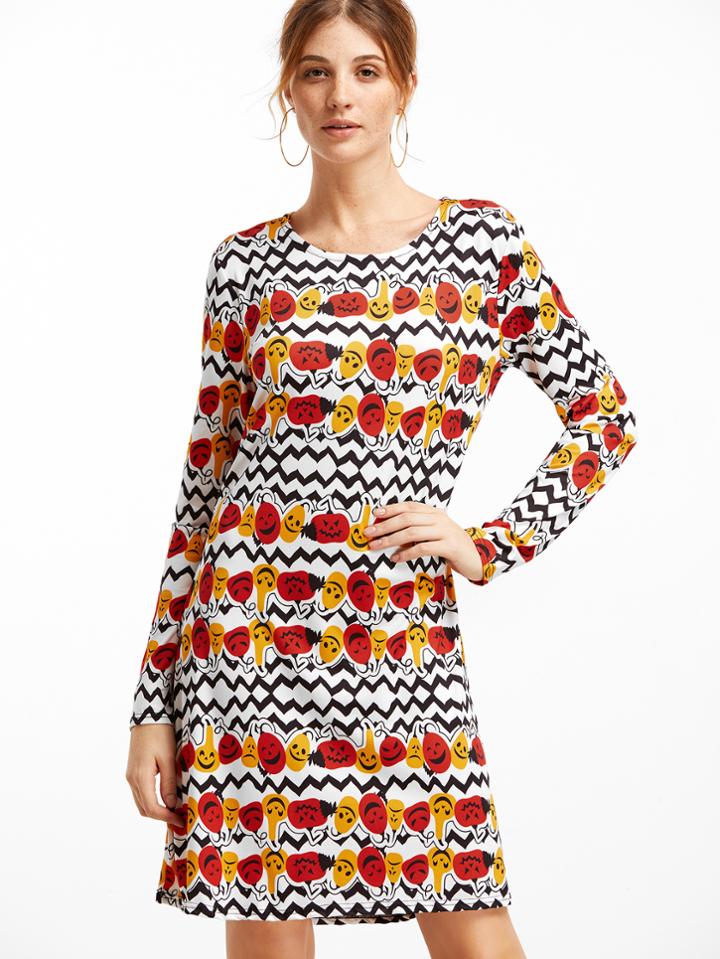 Shein Pumpkin Print Shift Dress