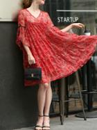 Shein V Neck Pleated Floral Dress