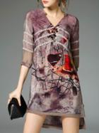 Shein Multicolor V Neck Print High Low Dress