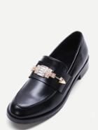 Shein Black Faux Leather Embellished Loafer Flats
