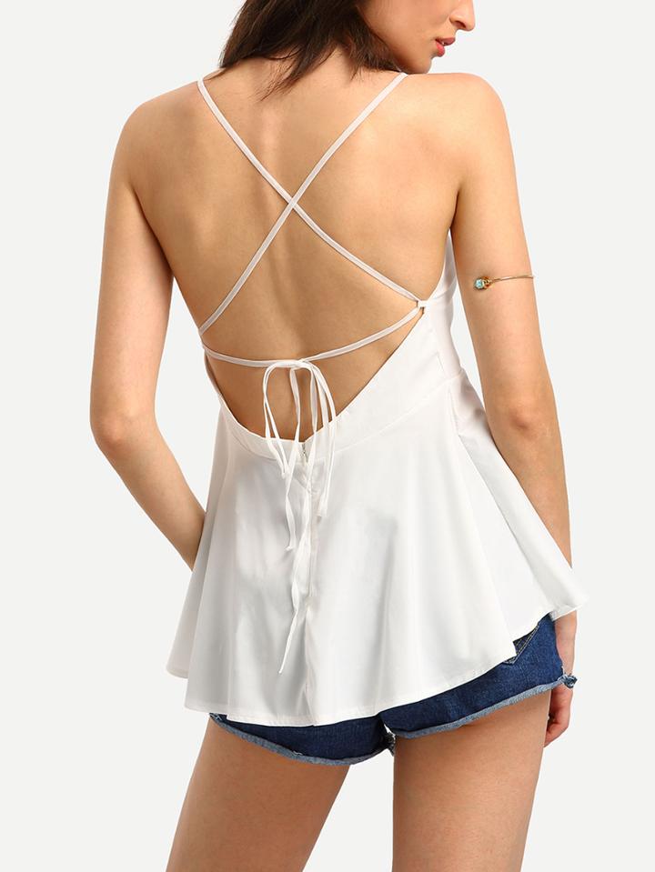 Shein V Neck Crisscross Peplum Cami Top