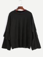 Shein Black Ruffle Tiered Sleeve T-shirt
