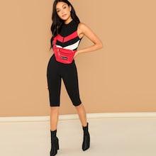 Shein Zip Front Chevron Unitard Jumpsuit