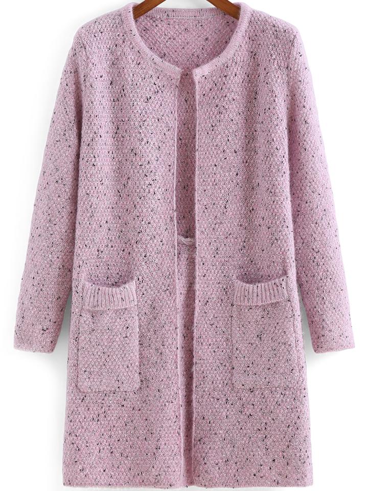 Shein Pink Long Sleeve Pockets Loose Cardigan