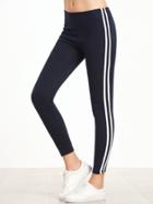 Shein Navy Striped High Waist Leggings