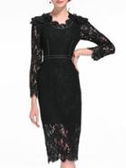 Shein Black Contrast Crochet Sheer Lace Dress