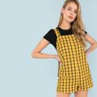 Shein Thick Strap Pocket Patched Plaid Romper