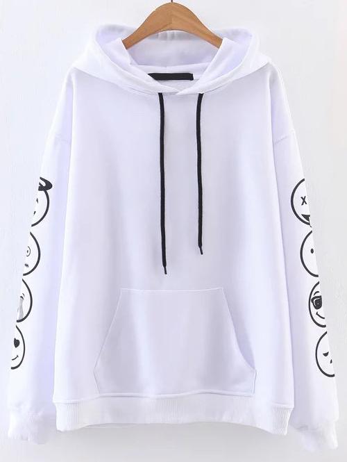 Shein White Letter Print Hooded Sweatshirt With Pocket