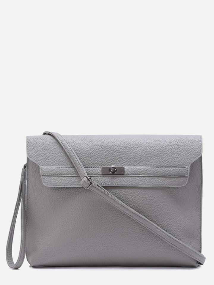 Shein Grey Pebbled Pu Twistlock Closure Messenger Bag