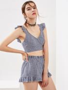 Shein Ruffle Strap Tie Back Gingham Top And Shots Co-ord