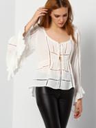 Shein White Bell Sleeve Hollow Lace Up Blouse