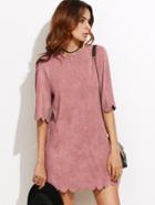 Shein Pink Suede Scallop Mini Dress