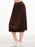 Shein Coffee Contrast Elastic Waist Pleated Skirt