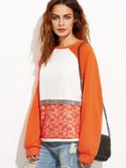 Shein Color Block Lace Overlay Raglan Sleeve Sweatshirt