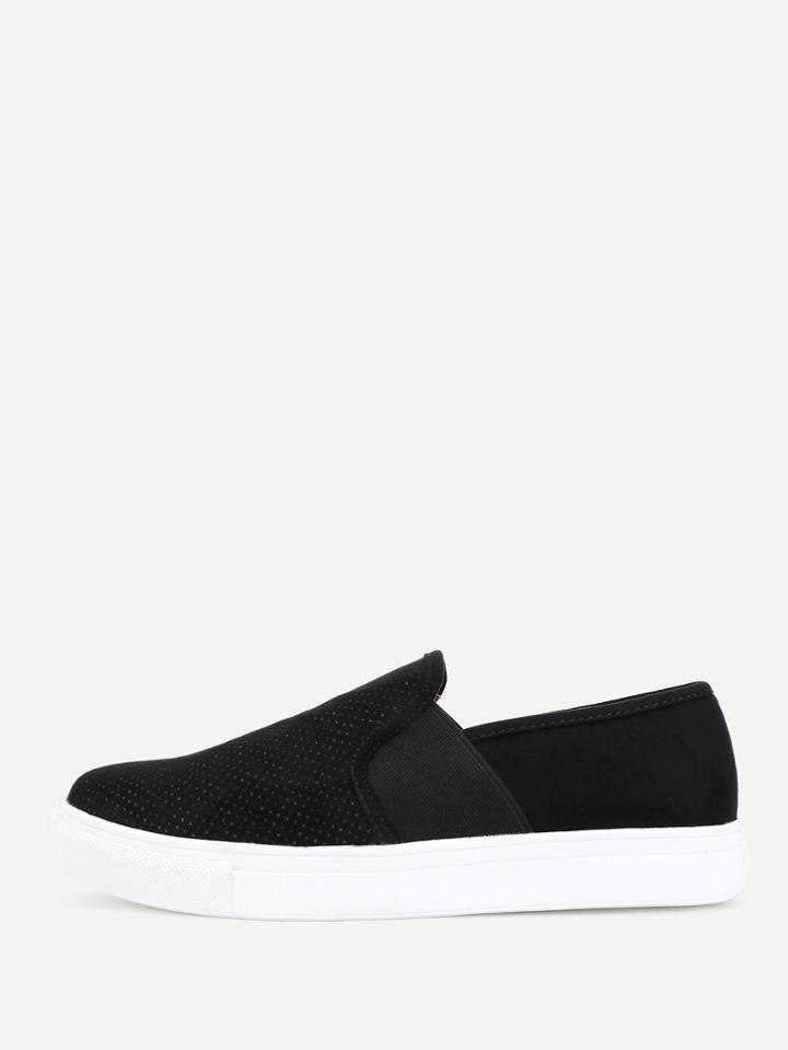 Shein Round Toe Suede Slip On Plimsolls