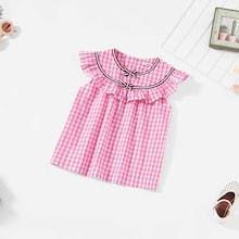 Shein Girls Keyhole Back Ruffle Trim Gingham Top