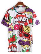 Shein White Cartoon Print T-shirt