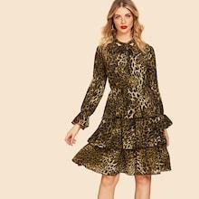 Shein Tie Neck Leopard Layered Dress