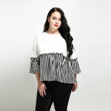 Shein Plus Stripe Contrast Ruffle Hem Top