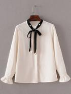 Shein White Tie Neck Bell Sleeve Loose Blouse