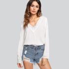 Shein Eyelet Embroidered Neck And Cuff Top