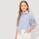 Shein Girls Flower Embroidered Striped Shirt