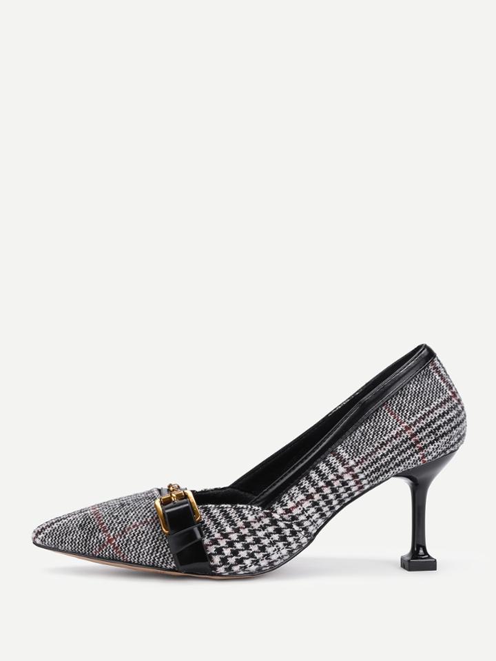 Shein Gingham Print Buckle Detail Stiletto Heels
