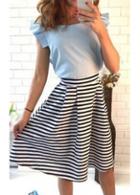 Rosewe Ruffled Black And White Striped Two Piece Dresses