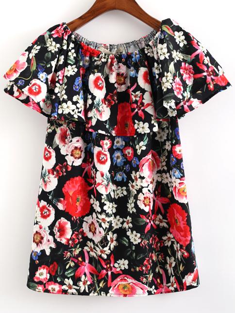 Shein Multicolor Short Sleeve Floral Print Blouse