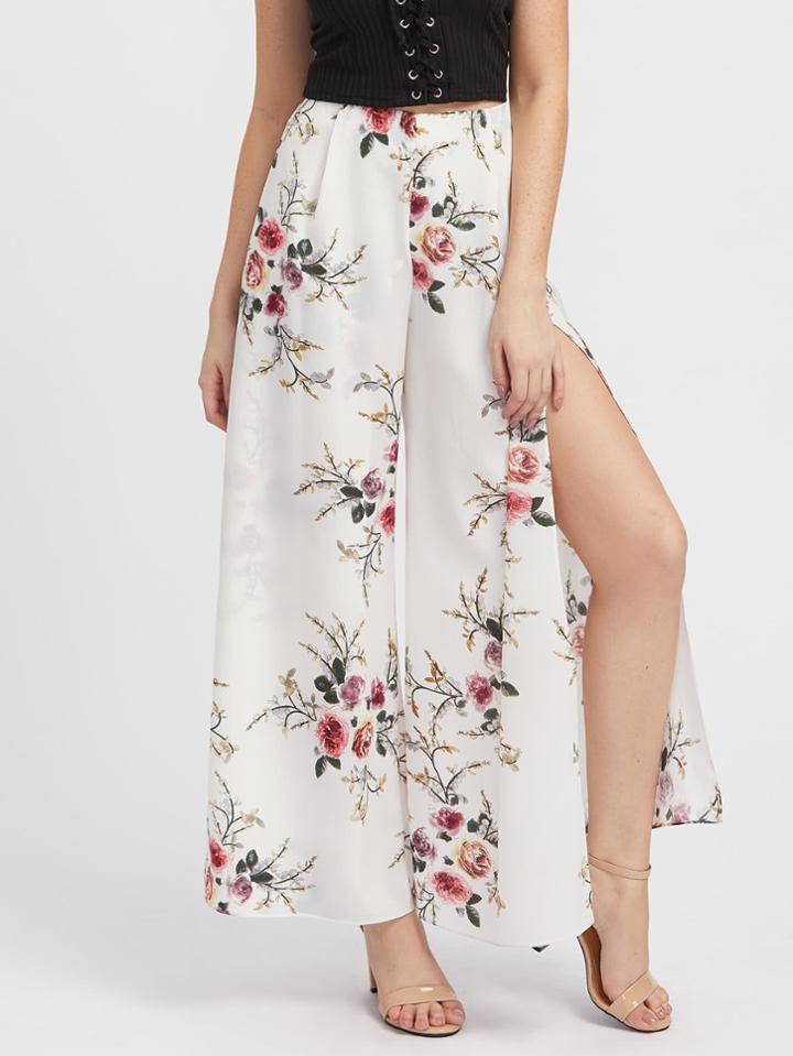 Shein High Slit Floral Culotte Pants
