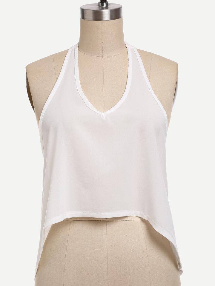 Shein White Chiffon Asymmetric Halter Neck Top