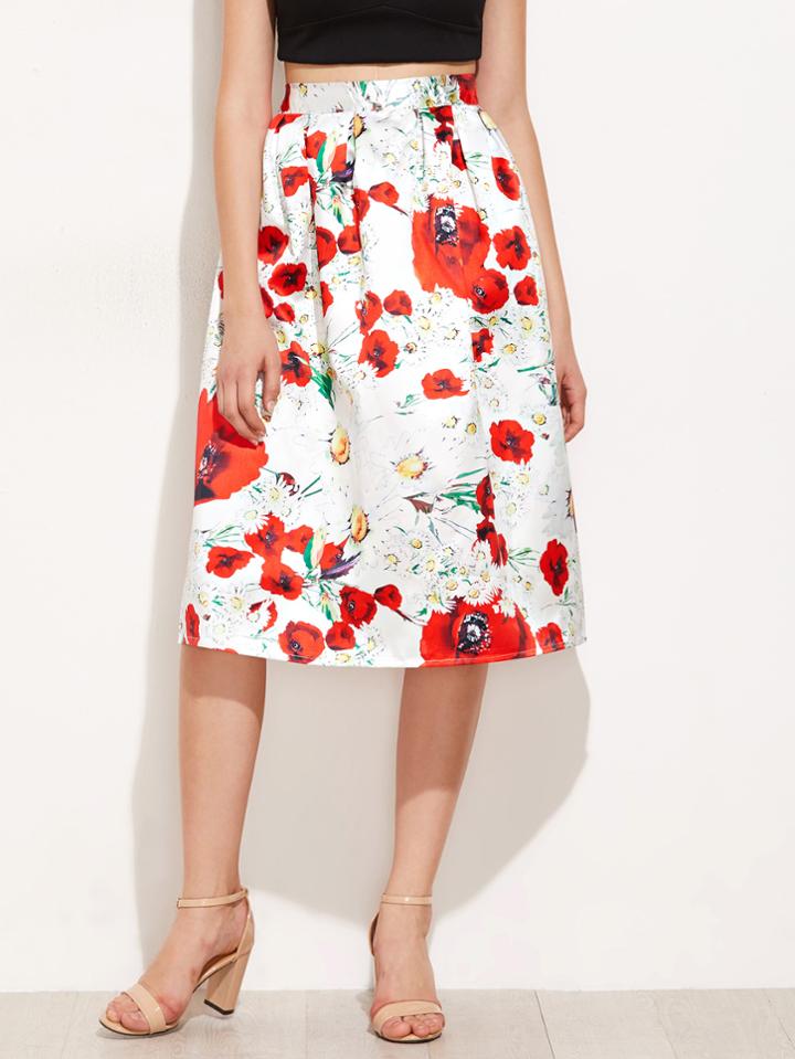 Shein Random Florals Box Pleated Skirt