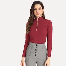 Shein Zipper Front High Neck Solid Tee