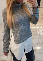 Shein Grey Turtle Neck Split Blouse