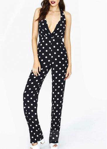 Rosewe Spotlight Deep V Neck Polka Dot Printed Jumpsuit
