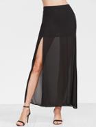 Shein Black High Slit Chiffon Overlay Skirt
