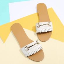 Shein Metal Detail Pu Flat Sandals