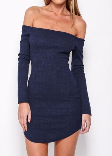 Rosewe Zipper Closure Navy Blue Mini Dress