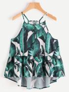 Shein Foliage Print Hi Lo Tiered Hem Racer Cami Top