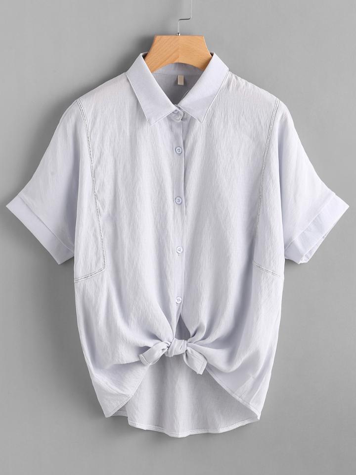 Shein Dolman Sleeve Knotted Hem Shirt