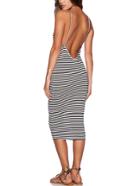 Shein Striped Round V Neck Backless Cami Dress