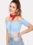 Shein Eyelet Lace Up Pleated Tee