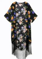 Rosewe Charming Flower Print Tassel Embellishment Half Sleeve Cardigans