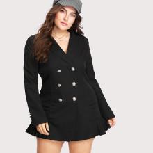 Shein Plus V Neckline Double Breasted Ruffle Hem Blazer Dress