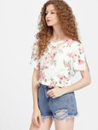 Shein Floral Print Crisscross Front Slit Sleeve Tee