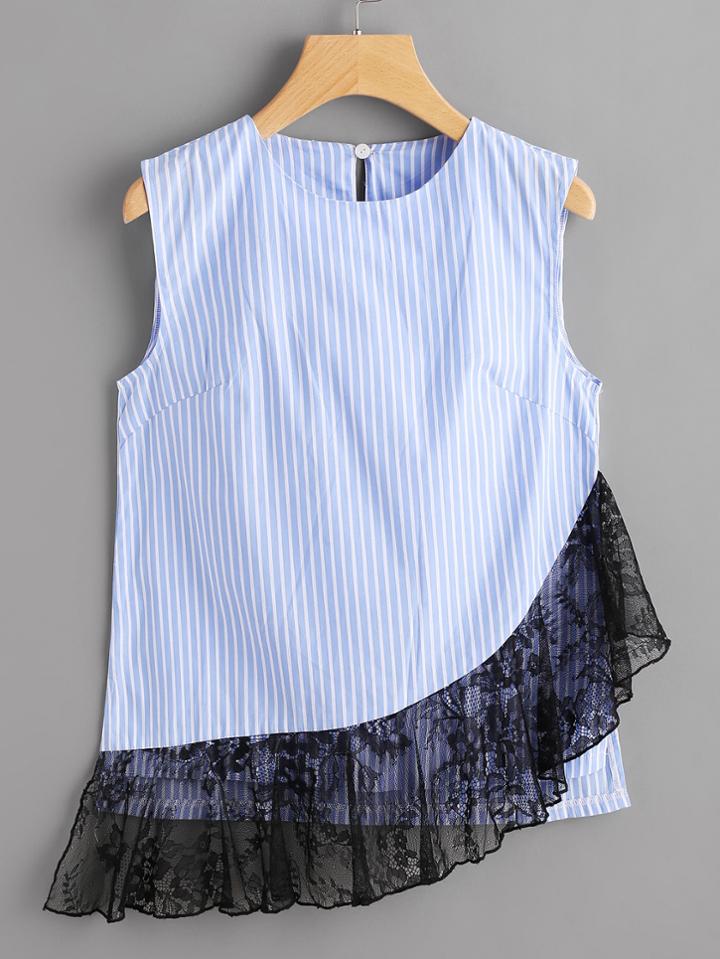 Shein Contrast Floral Lace Vertical Striped Top