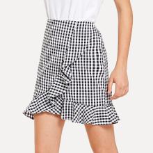 Shein Frill Trim Zip Up Back Gingham Skirt