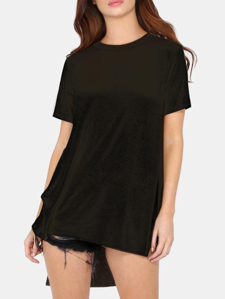 Shein Black Split Side High Low Short Sleeve T-shirt